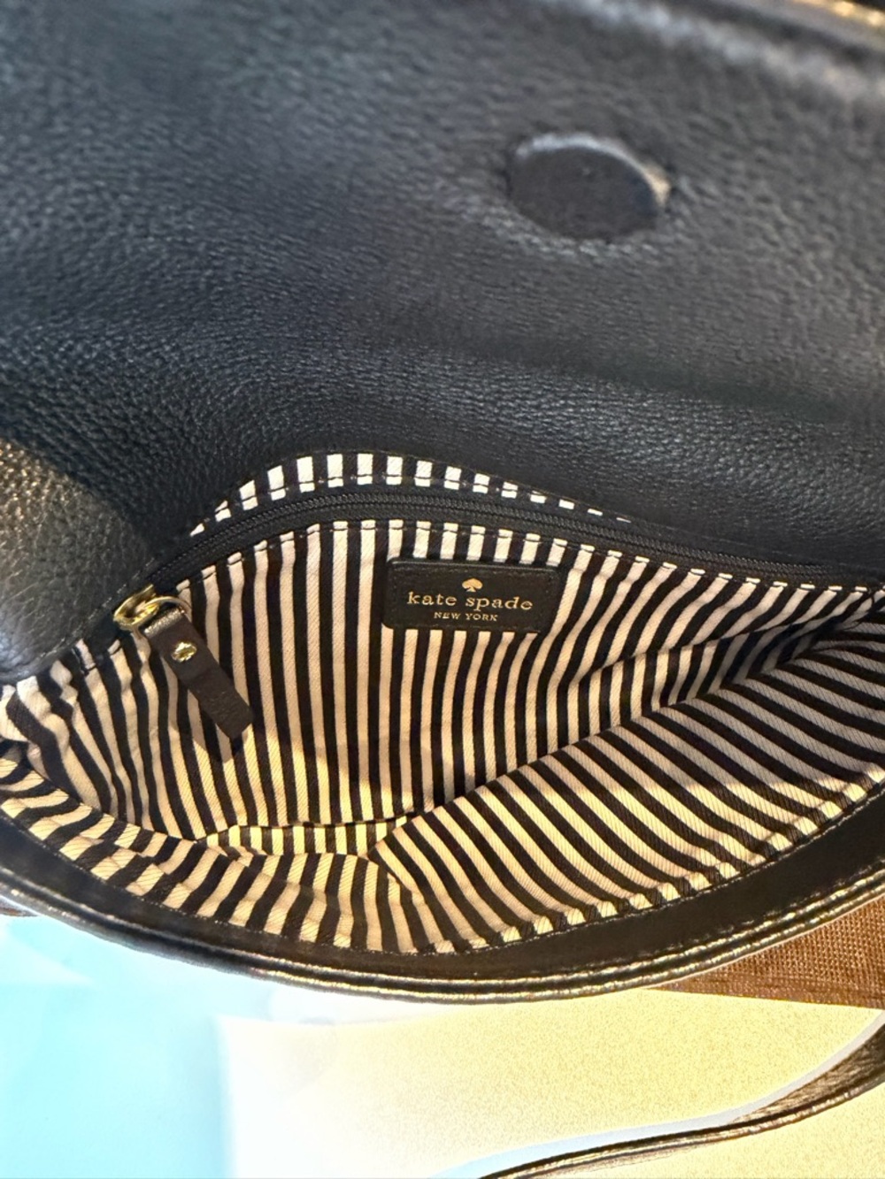 kate spade Black Pebbled Leather Foldover Clutch with Gold Hardware - Picture 4 of 5